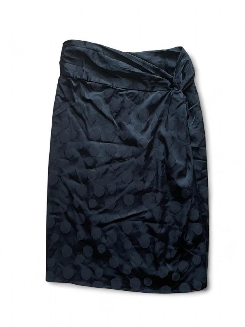 Zara Black Satin Polka Dot Twist Front Midi Skirt Size M